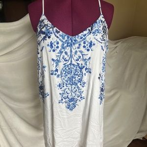 Blue and white sheath dress